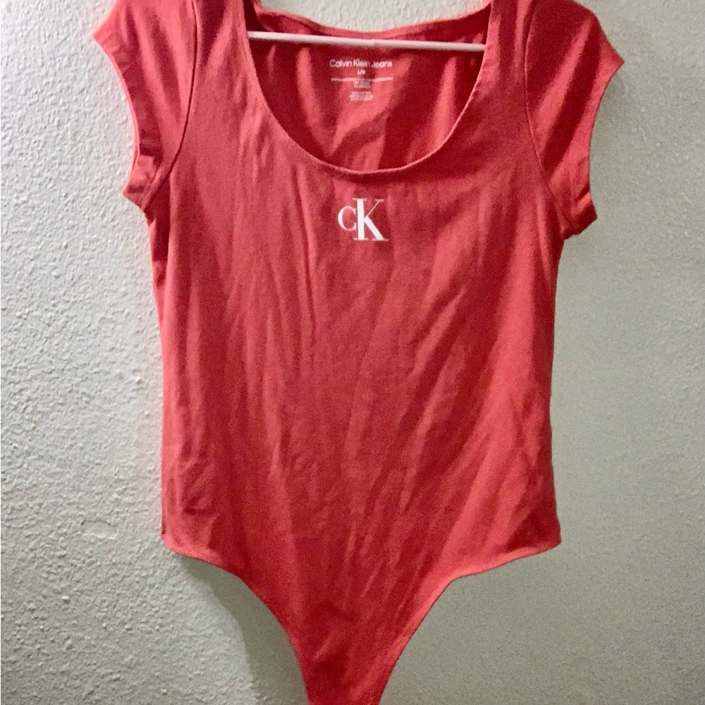 Calvin Klein Jeans Red Logo Scoop Neck Top